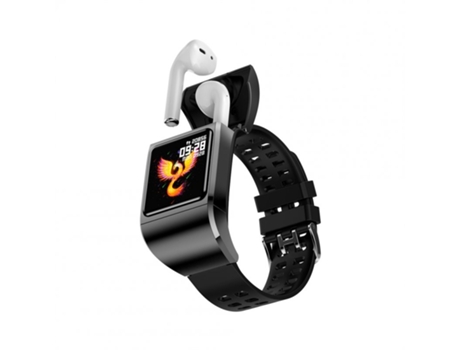 Smartwatch 2 en 1 Tws EarphonesnBluetooth Podómetro Monitoreo a prueba de agua Negro