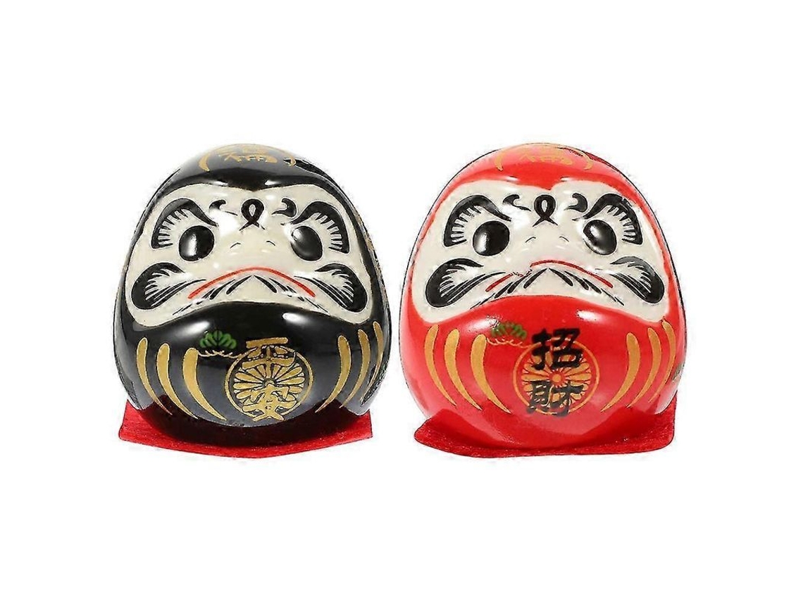 2 Piezas Figura Daruma Cerámica Japonesa Muñeco Daruma Estatua Fortuna Seguridad
