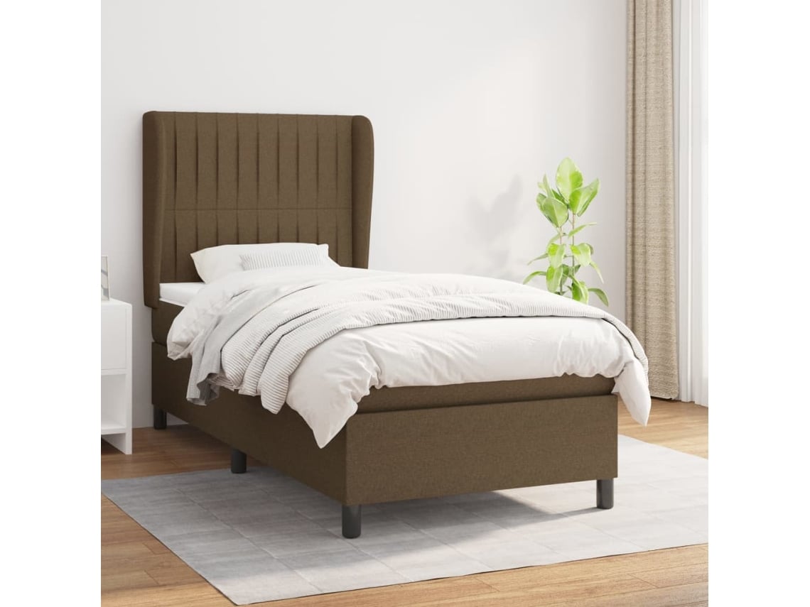 Cama Box Spring Con Colchón Tela Marrón Oscuro 90x190 Cm