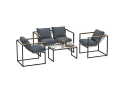 Set Muebles Jardín 4 Piezas Exterior 2 Sillones Sofá 2 Plazas Mesa Acero Gris