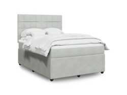 Cama Box Spring Con Colchón Terciopelo Gris Claro 140x190 Cm