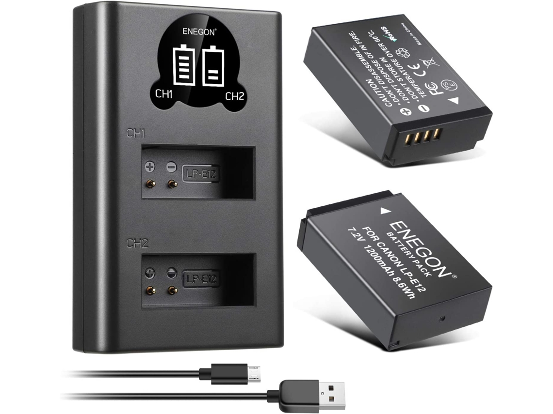 Kit 2 Baterías Cargador Dual Lp-E12 para Canon ENEGON