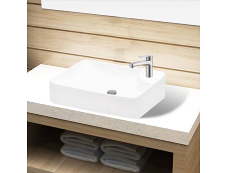 MAISON EXCLUSIVE - Lavabo de cerámica con orificio de grifo y desagüe blanco