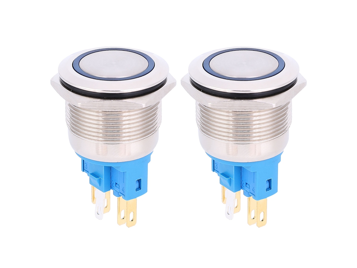 2 piezas de botón de reinicio de anillo de 22 mm y 6 pines IP65, 12-24 V CC, accesorios para interruptor de botón pulsador azul