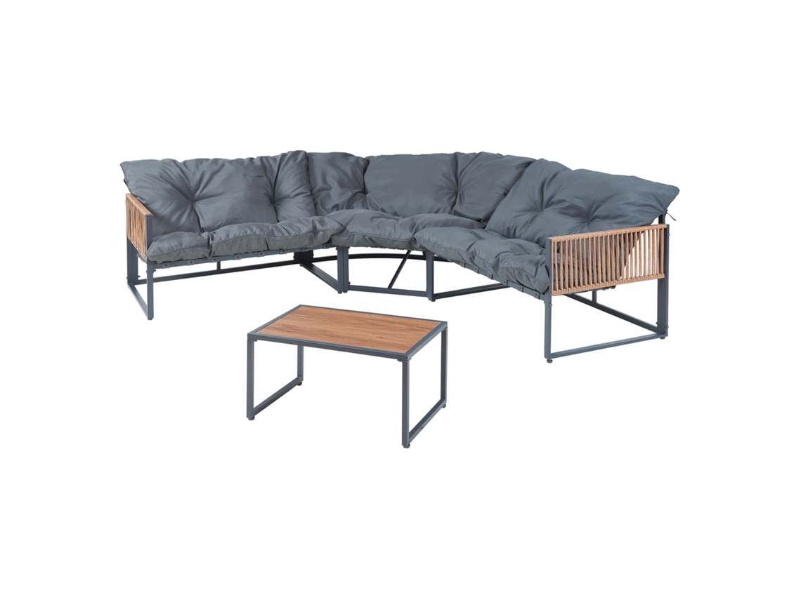Conjunto de muebles de jardín Karg, mesa y sofá, gris oscuro/ratán Home.pro