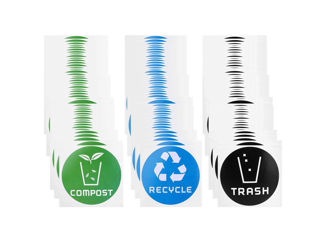 60 Pegatinas Redondas De Material Compuesto Para Contenedores De Reciclaje.