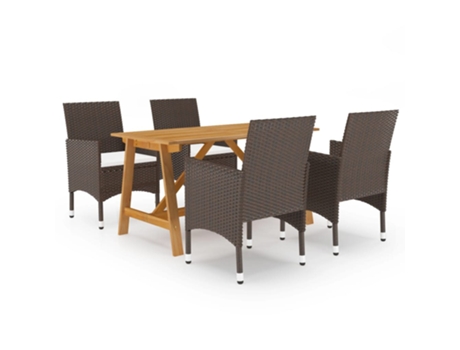 Conjunto 5 de comedor de jardín VIDAXL con cojines marrón