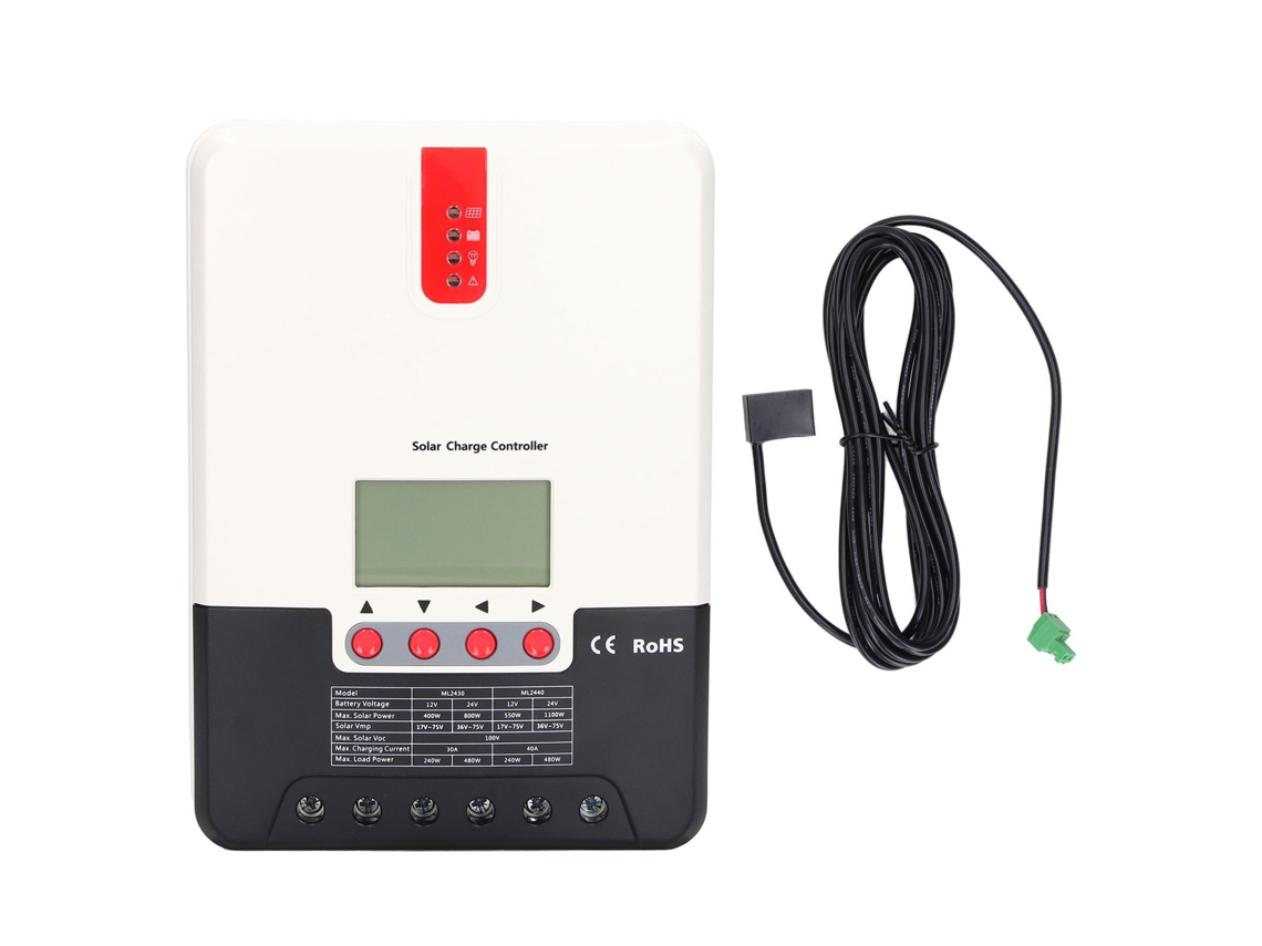 Controlador de carga solar MPPT 30A con pantalla LED 12V/24V Sunflare