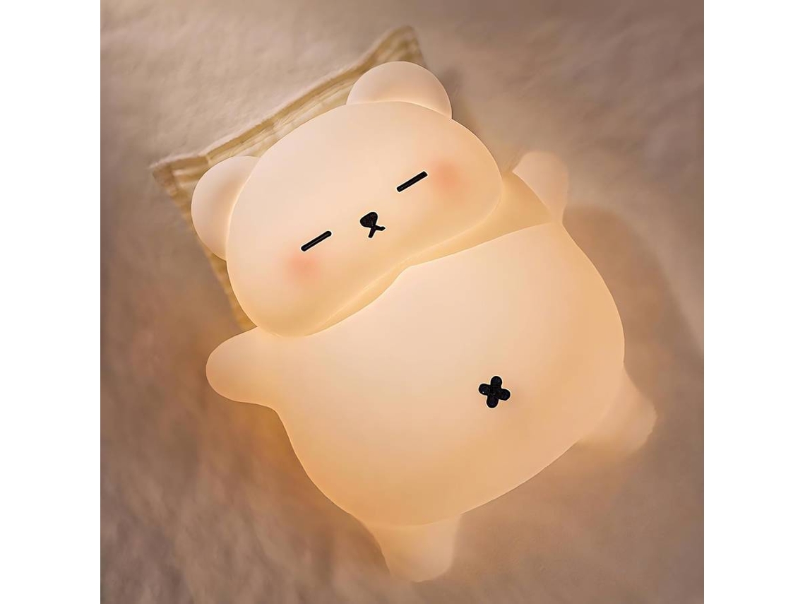 Luz de noche de oso roncador, novedosa luz de noche para guardería infantil, regulable, con temporizador y recargable (blanca)