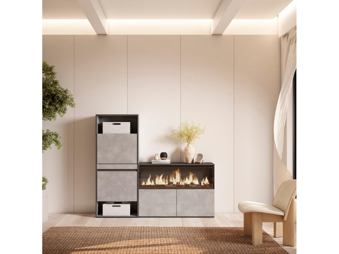 Zapatero, 167x145x35 cm, Dormitorio, habitación, Chimenea eléctrica XXL, Cemento SKRAUT HOME