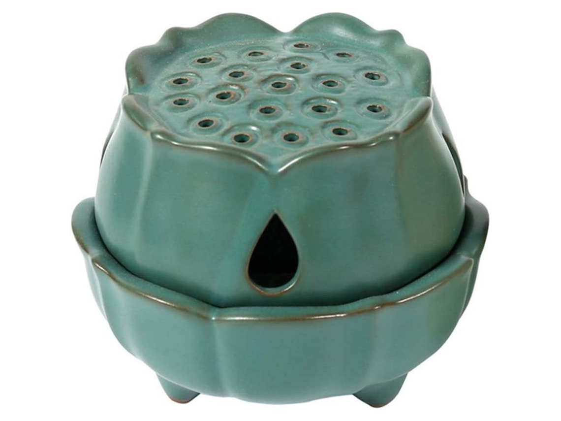Basado En Incienso De Cerámica Hecho A Mano, Con Diseño De Flor De Loto Verde, Con Tapa Para Vela/cono/espiral/polvo.