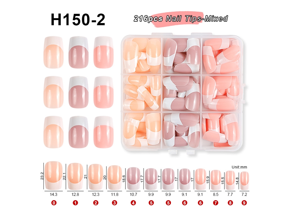 Extensiones de uñas/Uñas postizas (en caja) Juego de 216 puntas para manicura francesa H150-2