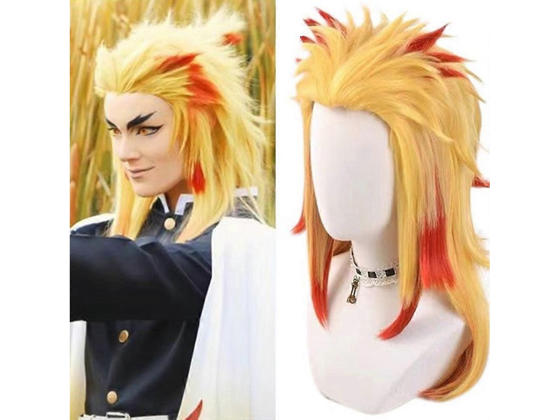 Disfraz De Rengoku Kyoujurou De Demon Slayer Con Kimono Y Peluca Para Halloween Talla Única - Peluca Solo Peluca