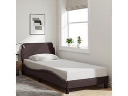 Estructura De Cama Sin Colchón Tela Marrón Oscuro 90x200 Cm