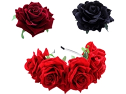Ensemble 2 Pièces Serrage, Têtes Cheveux Mariage Rouge Y Noir Rose Artificielle
