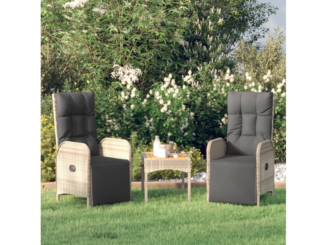 Sillones reclinables de exterior DKD Home Decor con cojines, 2 piezas, mimbre gris