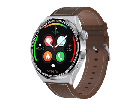Smartwatch HDT MAX 1.60 '' Correa de cuero con esfera plateada IP68 a prueba de agua con soporte de llamada Bluetooth (marrón)