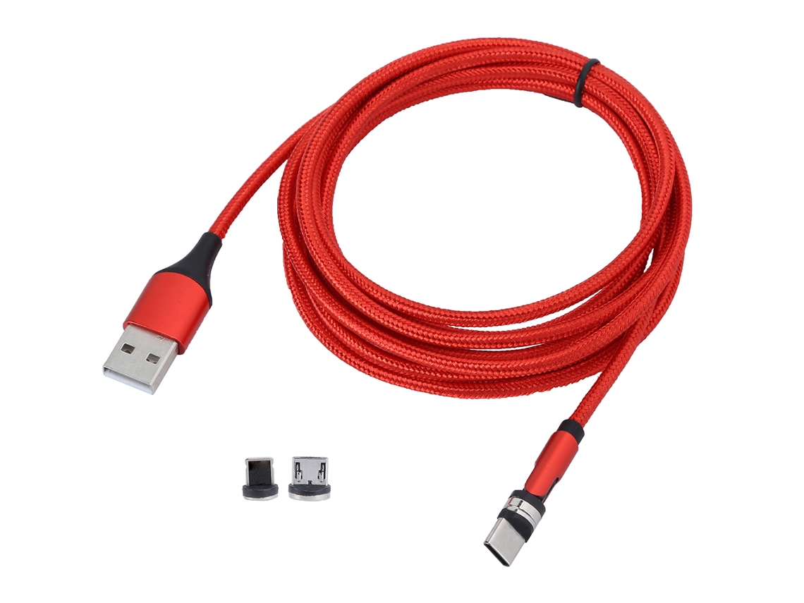 Cargador Usb Magnético Giratorio 360 Grados 3 En 1 Cable De Carga Rápida Micro Usb 1m Rojo