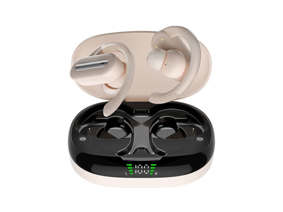 Auriculares Inalámbricos Bluetooth con Gancho para la Oreja Calidad Premium Graves Profundos Ipx5 Impermeables Beige YEMAESRE