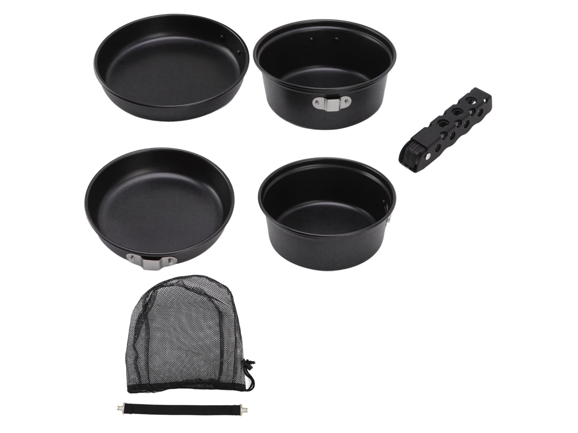 Juego de utensilios de cocina portátiles de aluminio antiadherente para acampar.