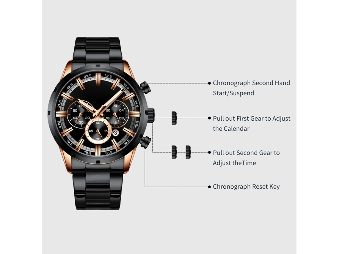 Reloj Clásico De Lujo Para Hombre Curren 8355 Con Cronógrafo, Calendario, Pantalla Luminosa Y Resistencia Al Agua De 3 Atm.