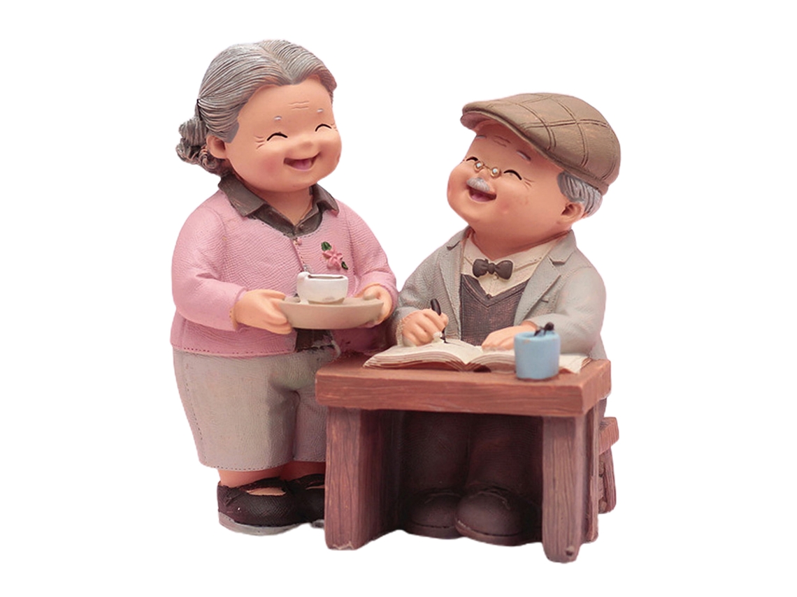 Decoración de resina para pareja de ancianos felices en casa, boda y mesa de té.