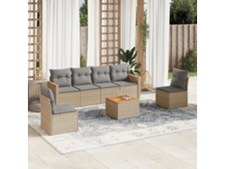 Conjunto de 7 sofás de jardín con cojines de mimbre beige de Dkd Home Decor