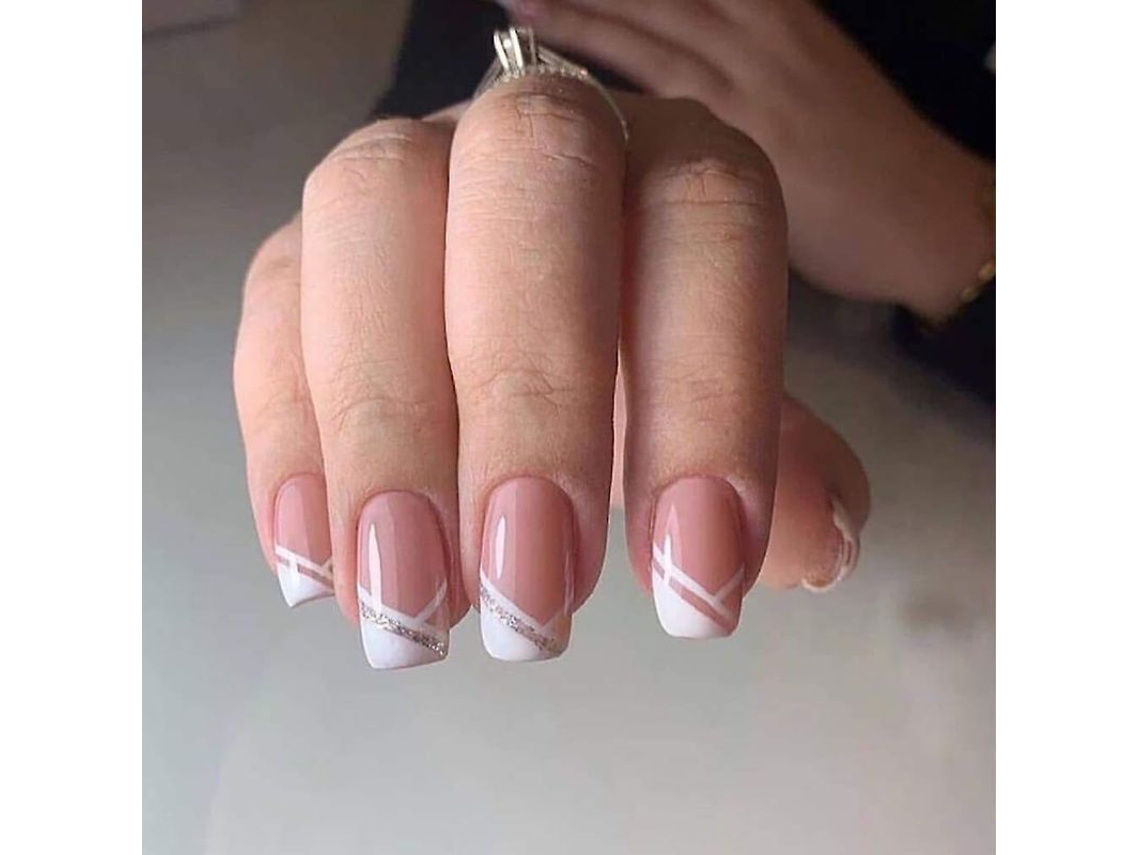 24 Uñas Postizas Con Purpurina De Cobertura Total Para Mujeres Y Niñas, Listas Para Usar.
