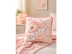 Almohada Manta Conejo Rosa Peluche Suave 38x38cm