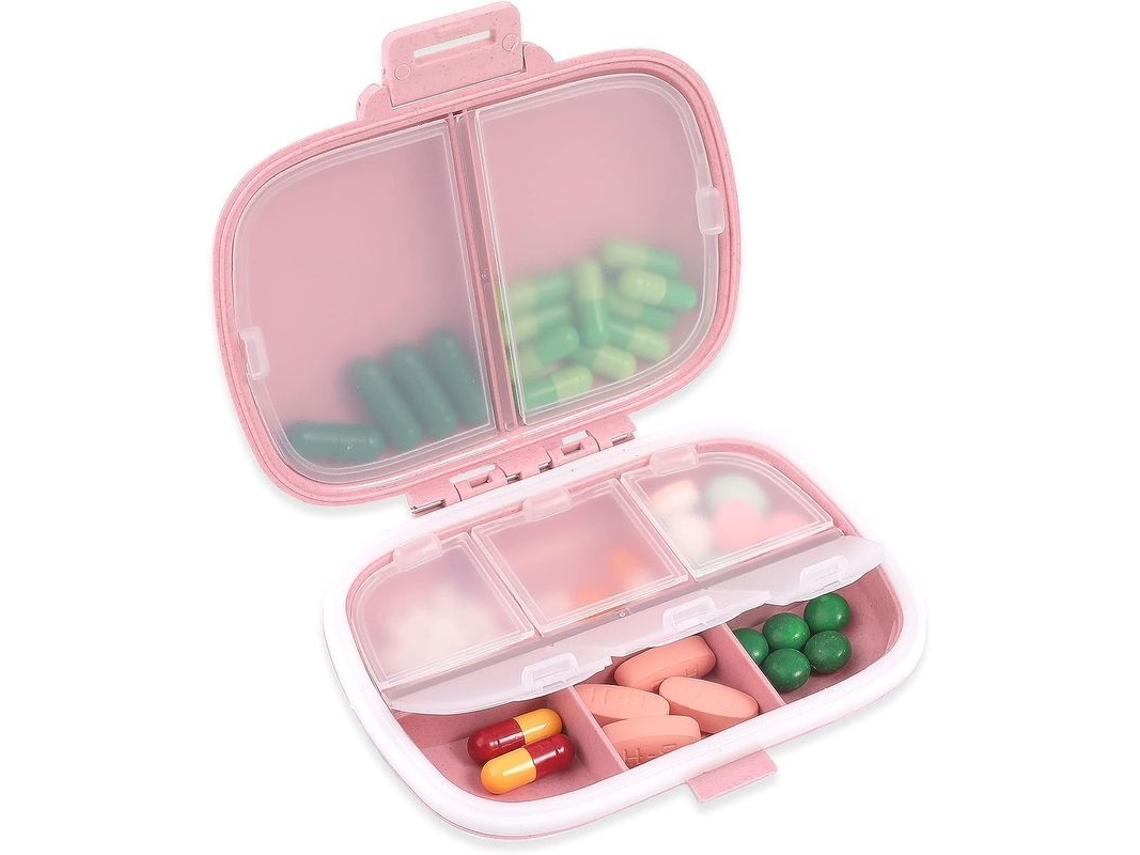Bonito Organizador Portátil Rosa Para Medicamentos (semanal/diario) Con 8 Compartimentos.