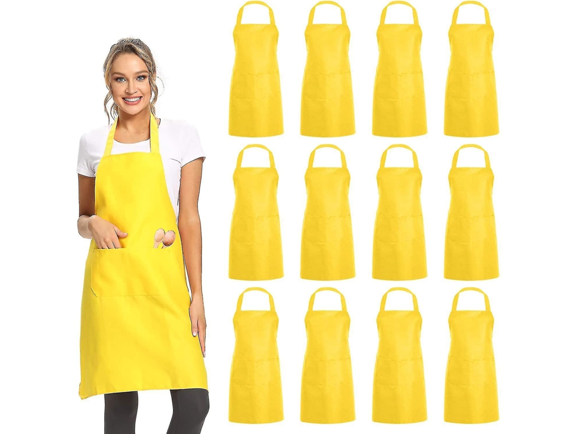 12 Delantales Planos Unisex Con 2 Bolsillos Azules - Resistente Y Ligero Para Cocina Restaurante Bbq Pintura Artesanía Amarillo