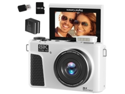Cámara Digital Wd3 Szsmart 8k 88mp Autofocus Vlogging Con Wifi, Pantalla Flip 180° 3" Y Zoom 18x Para Youtube – 128gb + 2 Baterías - Blanco