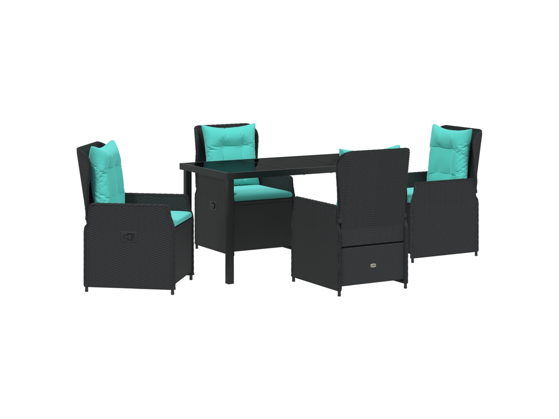 Juego de comedor de jardín vidaXL de 5 piezas en negro, mimbre y poliéster