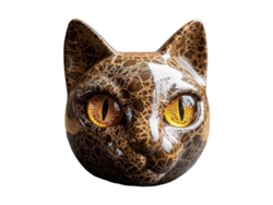 Escultura De Gato De Resina Con Ojos Color Ámbar Y Textura De Mármol - Regalo Para Amantes De Los Gatos - Marrón