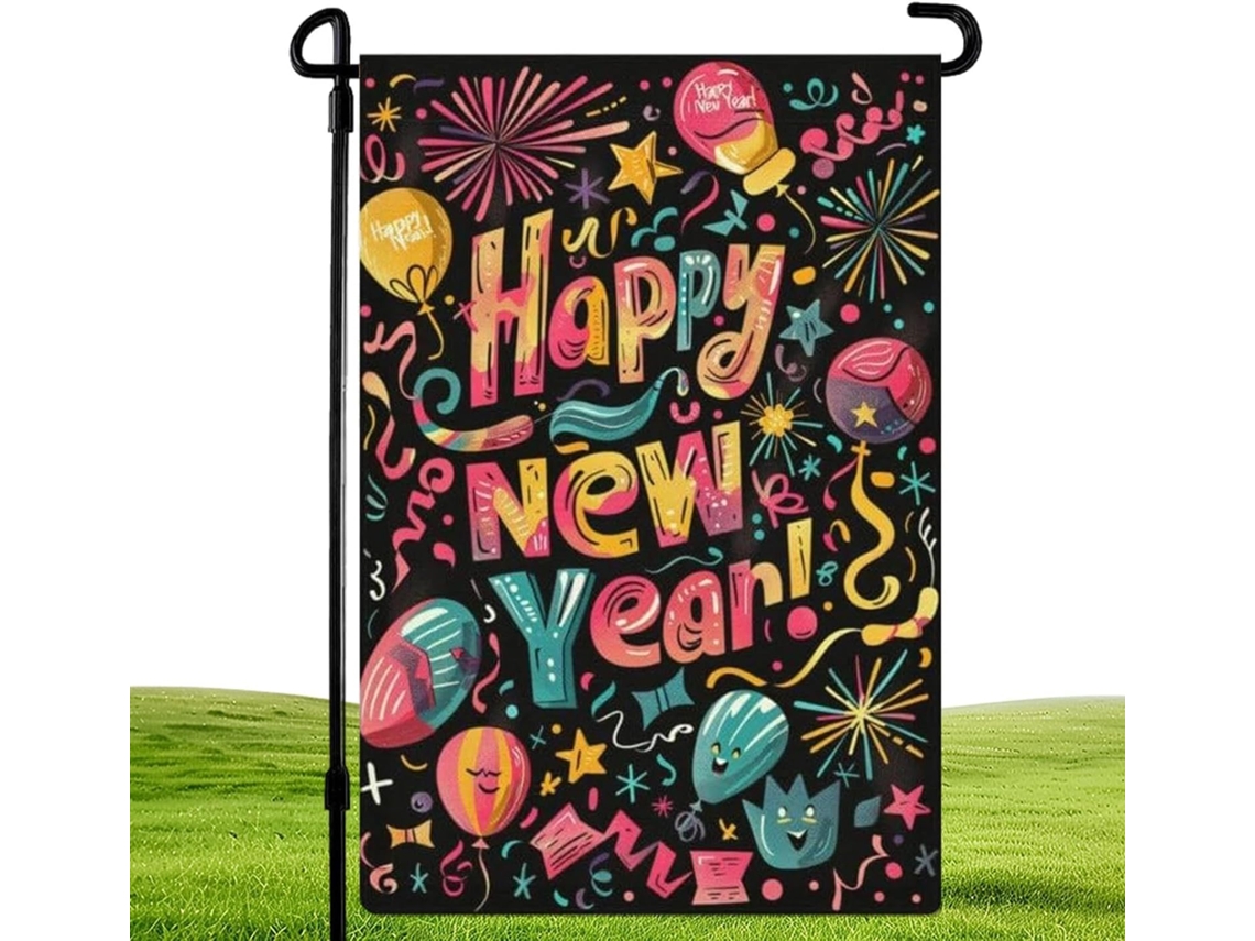 Letrero De Jardín De Feliz Año Nuevo - Decoraciones De Feliz Año Nuevo Bandera Navideña De Jardín De Doble Cara