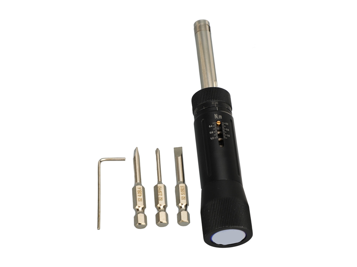 Llave dinamométrica manual ajustable 20d26n de 0,2 a 1,2 Nm con interfaz de 1/4 de pulgada, ajuste de precisión preestablecido.