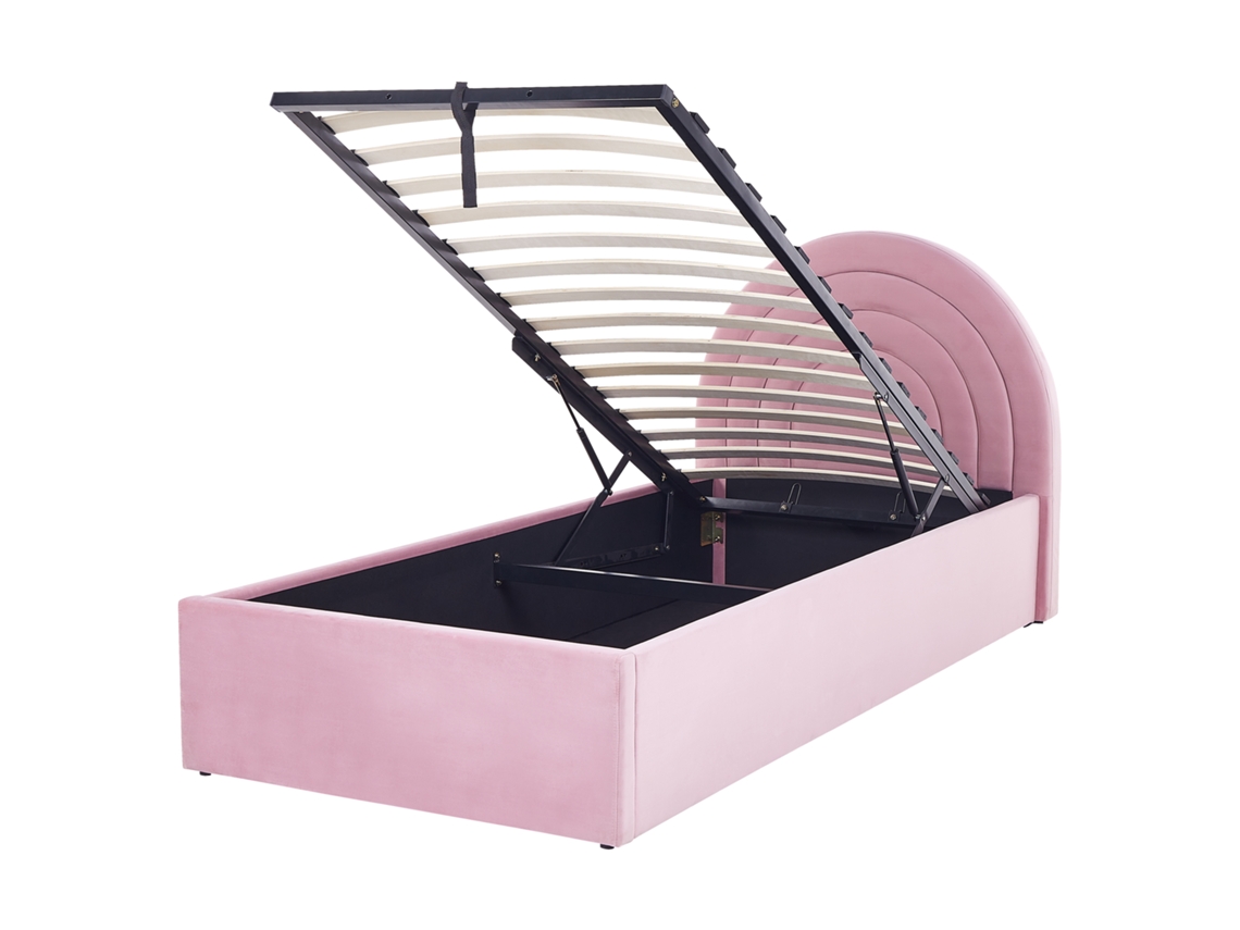 Cama con almacenaje BELIANI Anet de Terciopelo Rosa 106x218x100