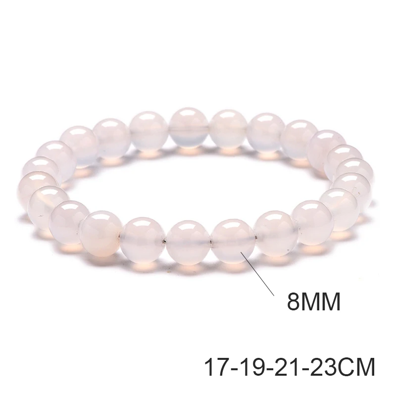 Pulsera De Cuentas De Ágata Blanca Natural (8 Mm X 19 Cm). Joyería De Yoga Con Cristales Curativos.