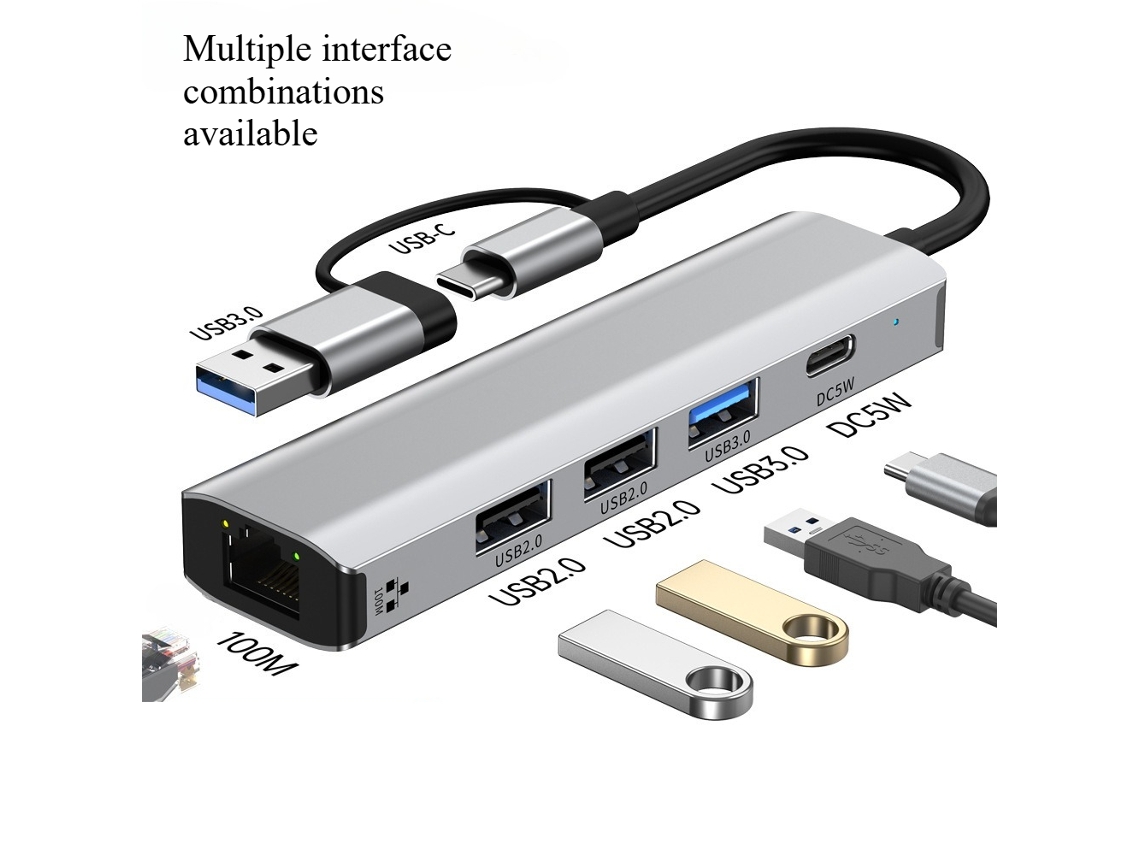 Cable USB a Ethernet 3.0 tipo C, USB 5 en 1, 2208U, USB 3.0 macho, Gigabit, Chennnls