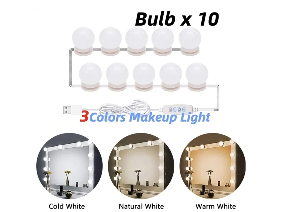 Bombillas LED para espejo de maquillaje, luces de tocador USB de 12 V, iluminación regulable para baño y tocador. Viewleaf