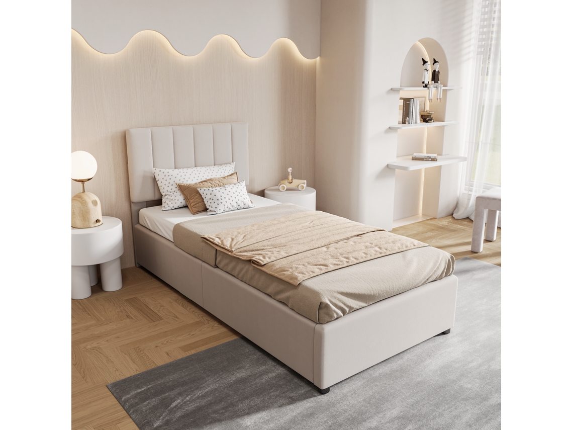 Cama Infantil, 90x200 Cm, Cama Individual, Cama Juvenil, Cama Con Canapé Hidráulico, Estructura De Cama, Ropa De Cama, Sin Colchón