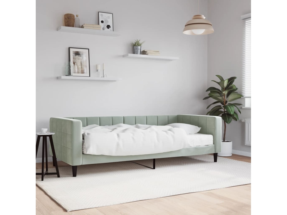 Sofá Cama Con Colchón Terciopelo Gris Claro 90x200 Cm
