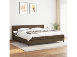 Cama Box Spring Con Colchón Tela Marrón Oscuro 200x200 Cm