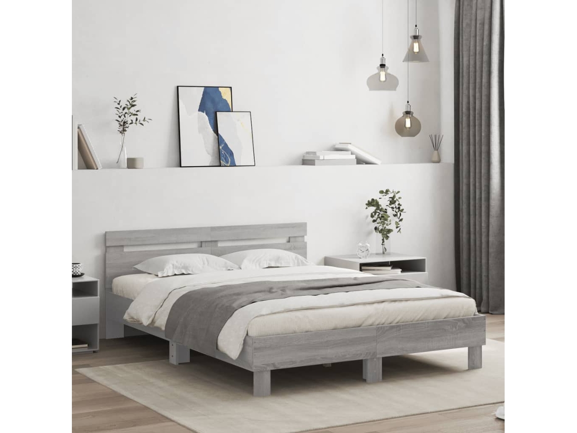 Cama Con Cabecero Madera De Ingeniería Gris Sonoma 150x200 Cm