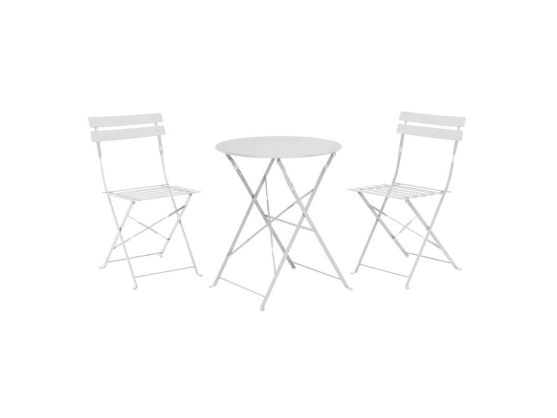Mesa 60 cm + 2 sillas plegables metal blanco conjunto
