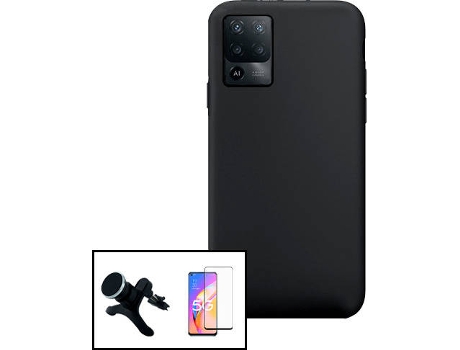 Carcasa + Protector Cristal Templado + Soporte Oppo A94 PHONECARE Silicona Líquida Negro