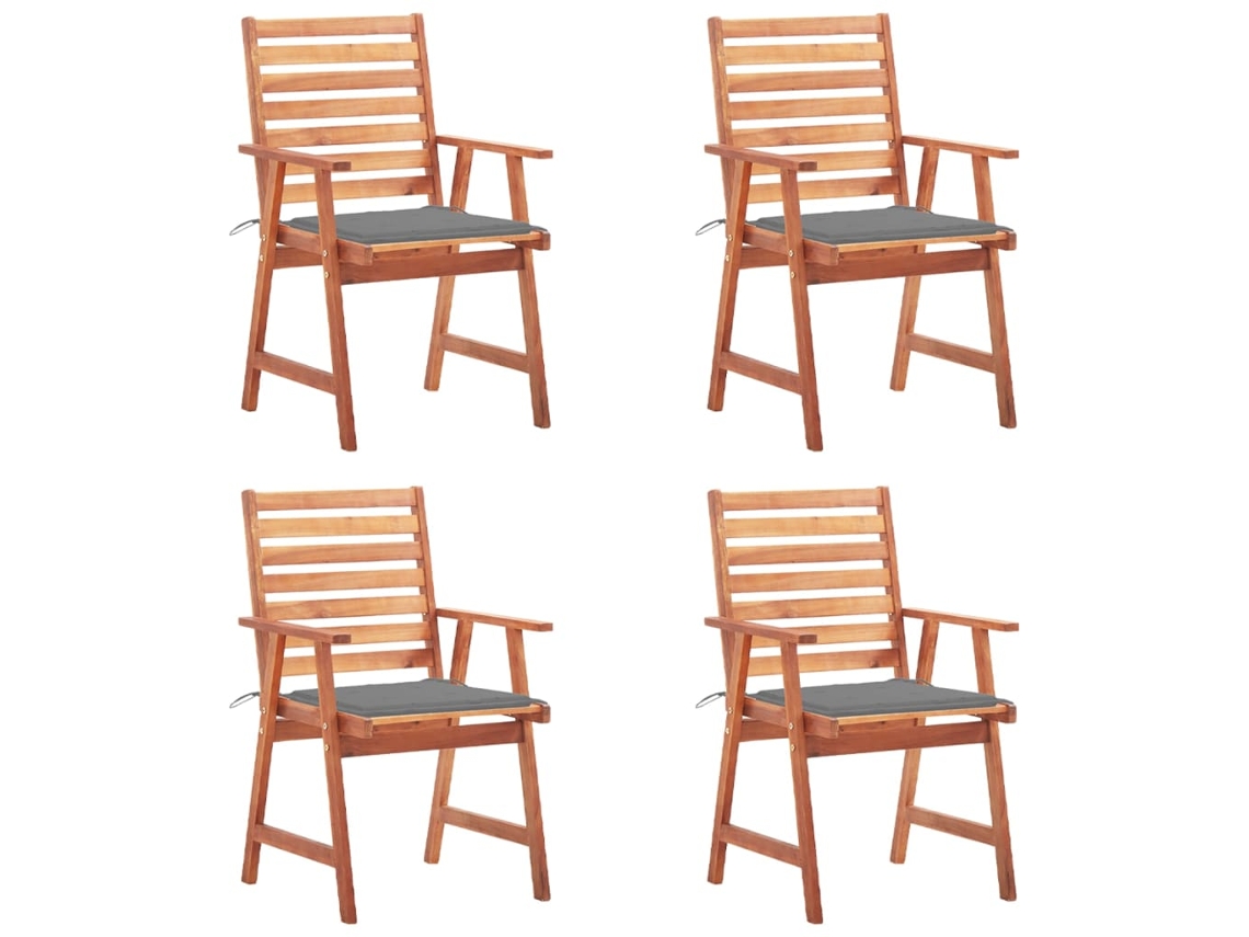 Sillas de comedor de jardín de 4 piezas DKD Home Decor con cojines de acacia maciza