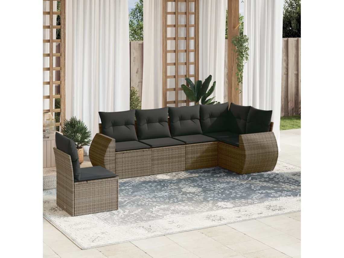 Conjunto de sofá de jardín de 6 piezas con cojines de mimbre gris, Dkd Home Decor