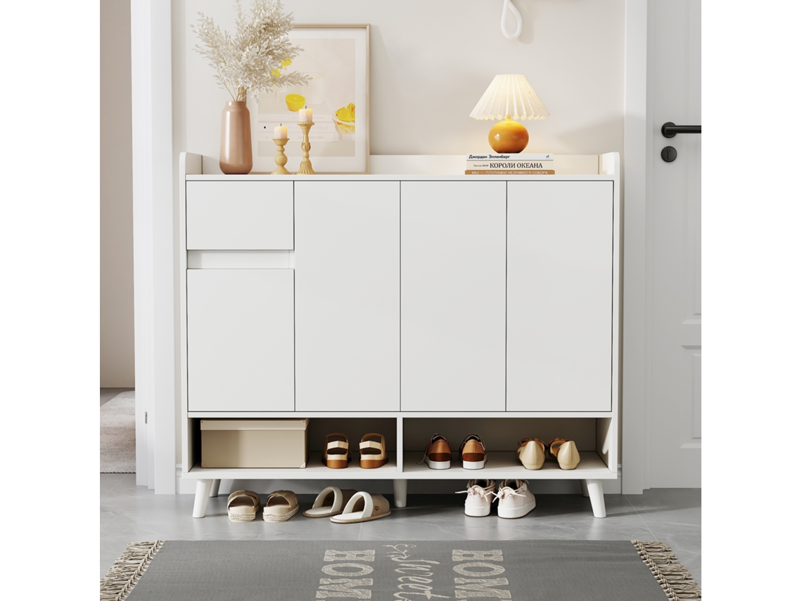 Mueble Consola Moderno 120x99x35 Cm - Gran Almacenamiento, 4 Puertas, 1 Cajón - Blanco
