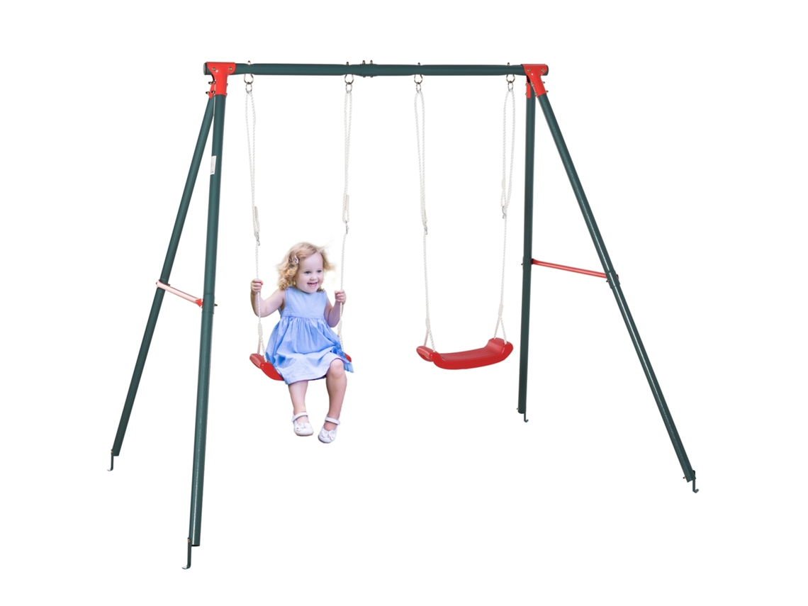Columpio Doble Para Jardín Infantil, A Partir De 3 Años, Verde Y Rojo.